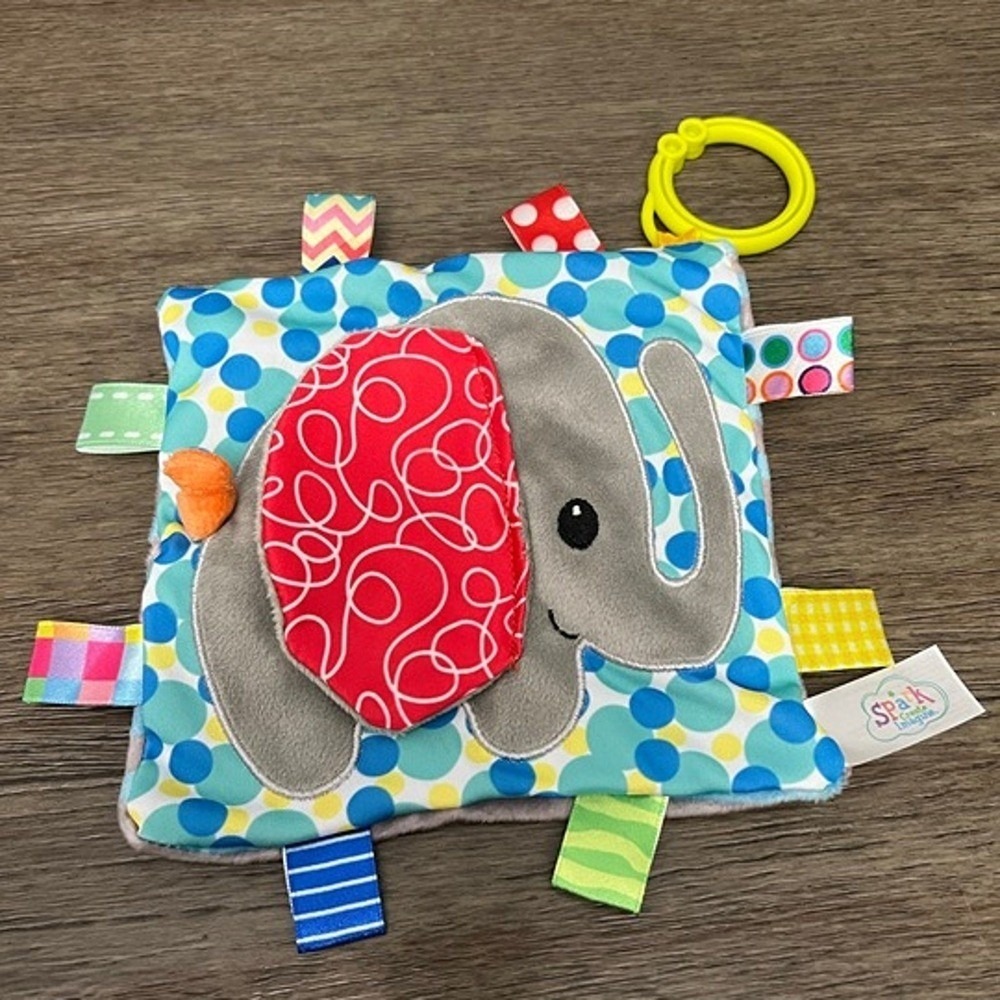 Spark Create Imagine Elephant Sensory Lovey Blue Polka Dot Striped Plush Toy